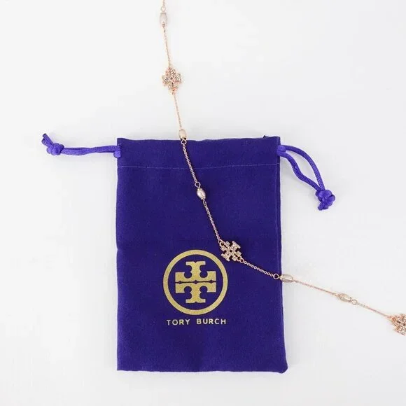 Tory Burch Gemstones and Pearl Necklace Rose Gold OS - Picture 9 of 12